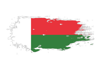 Grunge brush stroke with madagascar national flag. Watercolor painting flag. Symbol, poster, banner. Vector Isolated on white background.
