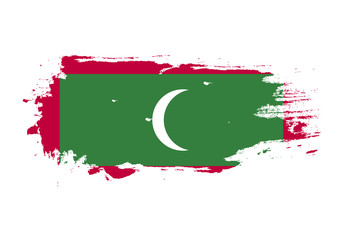 Grunge brush stroke with Maldives national flag. Watercolor painting flag. Symbol, poster, banner. Vector Isolated on white background.