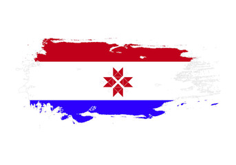 Grunge brush stroke with Mordovia national flag. Watercolor painting flag. Symbol, poster, banner. Vector Isolated on white background.