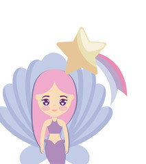 cute mermaid with seashell and star
