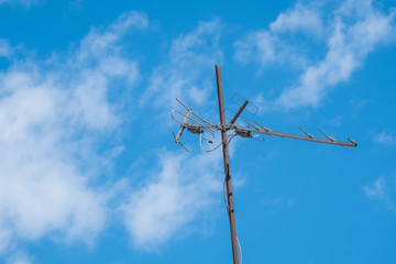 old television antenna, satellite dish, 
