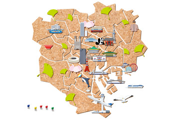 コルクの東京23区観光マップとマーキング用押しピン