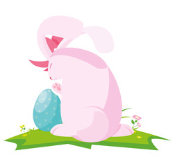 cute rabbit easter female with egg painted in the camp