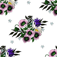 seamless poppyand other flowers texture vector image
