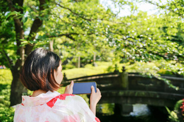 Young Japanese women in a kimono.