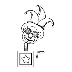 Joke suprise box with clown cartoon in black and white