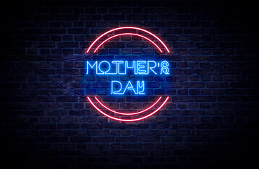 A red and blue neon light sign that reads: Mother's Day