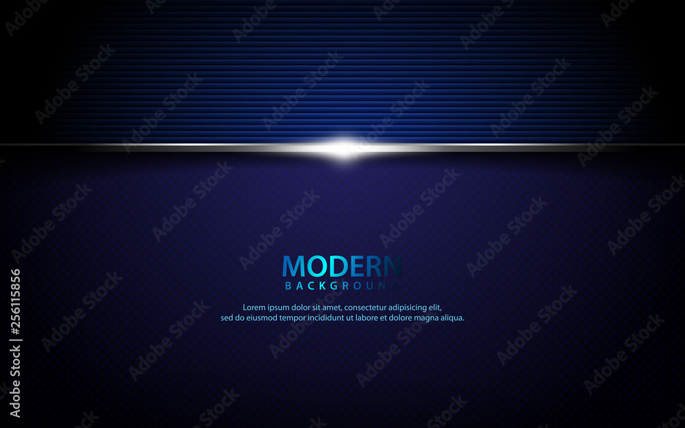Poster dark blue abstract overlap layers background. texture with silver list and sparkle of light decorati