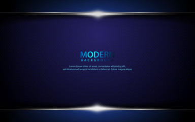 Dark blue abstract overlap layers background. Texture with silver list and sparkle of light decoration. Realistic backdrop. 3D effect.