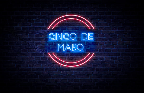 A red and blue neon light sign that reads: Cinco De Mayo