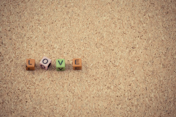 Letters love on cork board