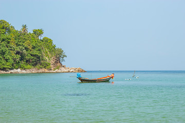 Fishing boats parked on the Beach at Haad salad , koh Phangan, Surat Thani in Thailand.