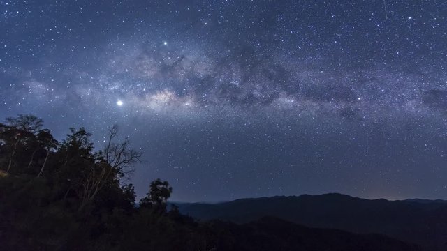 Time lapse in 4k resolution of amazing galaxy milky way pass over