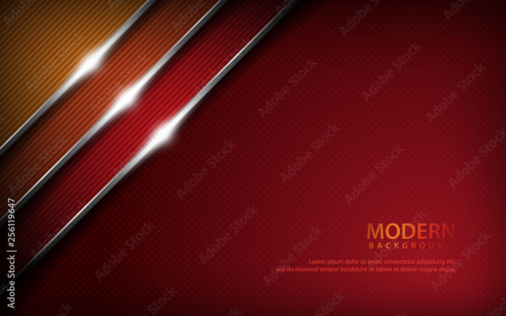Poster dark red abstract overlap layers background. texture with silver list and sparkle of light decoratio