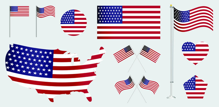 set of american flag clip art. easy to modify