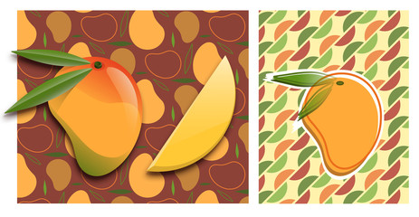 Mango set: 5 editable objects in 2 different styles plus 3 seamless pattern designs included