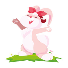 cute rabbit easter female with bow in the camp