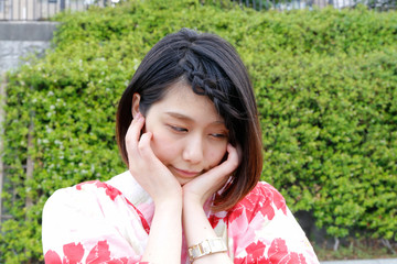 Young Japanese women in a kimono.