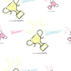 cute colorful trophy doodle seamless pattern