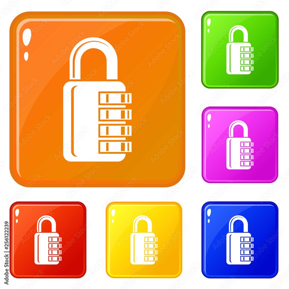 Aufkleber combination lock icons set collection vector 6 color isolated on white background