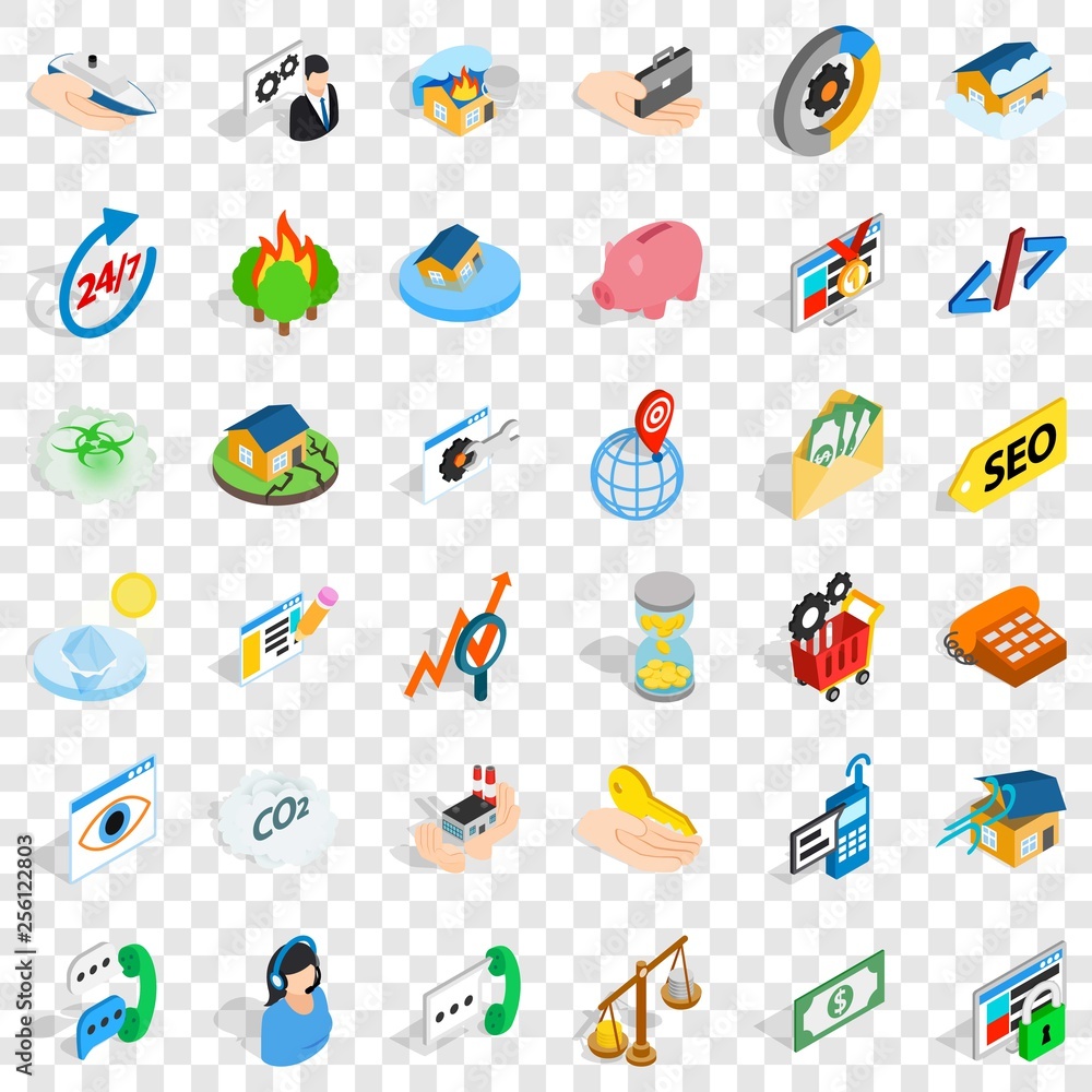 Poster call us icons set. isometric style of 36 call us vector icons for web for any design
