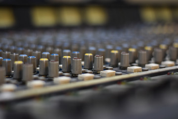 Analog audio mixing console. selective focus