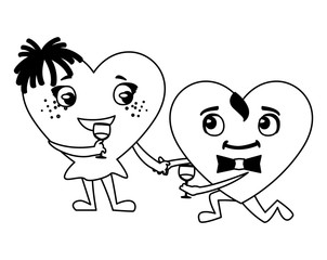 couple hearts with wine cup kawaii characters