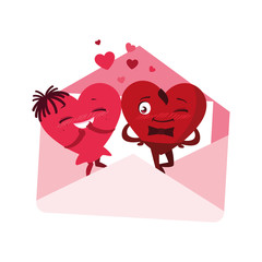 couple hearts in envelope kawaii characters