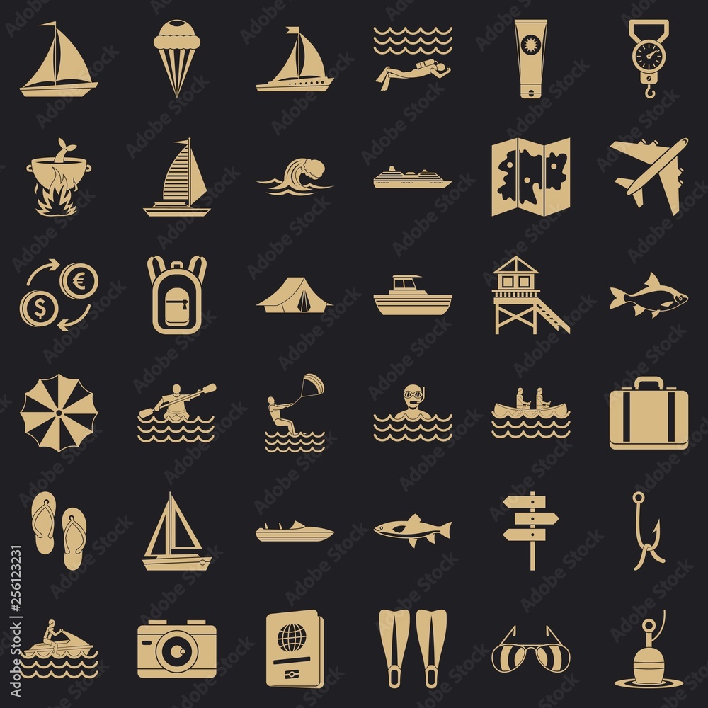 Poster water creation icons set. simple style of 36 water creation vector icons for web for any design