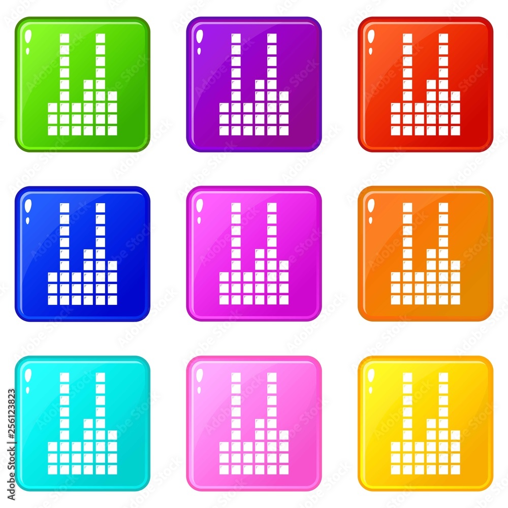Poster equalizer icons set 9 color collection isolated on white for any design