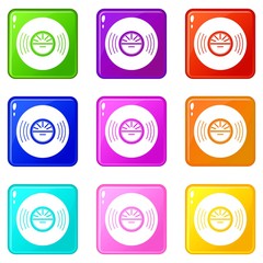 Vinyl record icons set 9 color collection isolated on white for any design