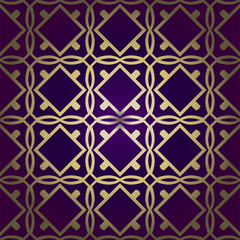 Stylish Geometric Texture. Repeating Background With Chaotic Forms. Vector Ornament. For Wallpaper, Fashion, Print, Scrapbook Paper, Advert, Business, Presentation. Luxury design in purple gold color.