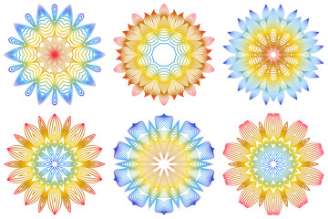 Fototapeta na wymiar Set of Indian Floral Mandala Pattern.Vector Henna Tattoo Style. Can Be Used For Textile, Greeting Card, Coloring Book, Phone Case Print. Rainbow color