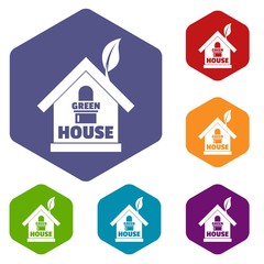 Green house icons vector colorful hexahedron set collection isolated on white 