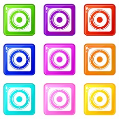 Speaker icons set 9 color collection isolated on white for any design