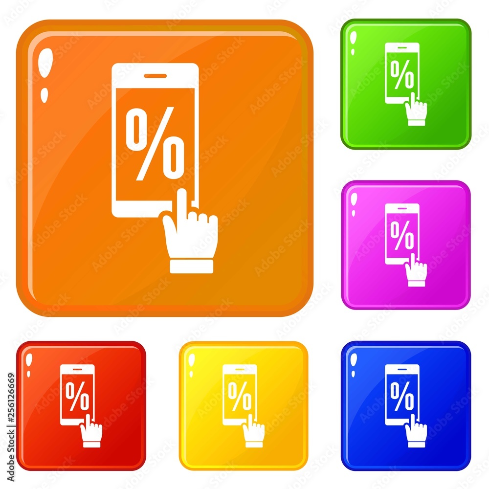 Poster percent on screen icons set collection vector 6 color isolated on white background
