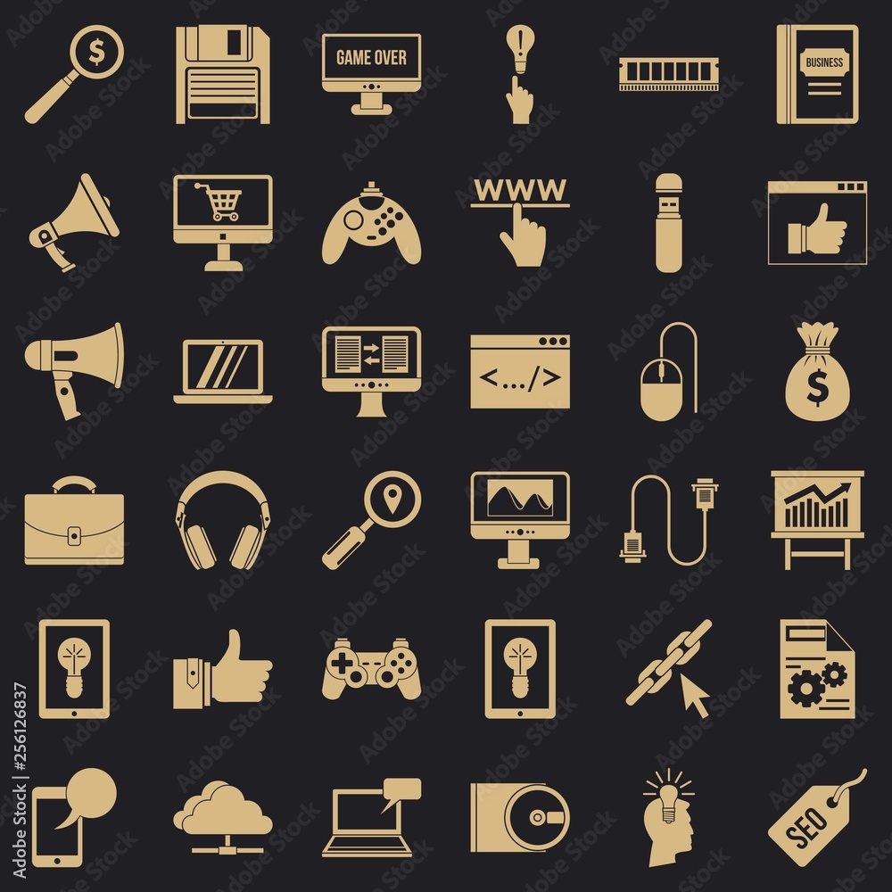 Poster web mobile icons set. simple style of 36 web mobile vector icons for web for any design