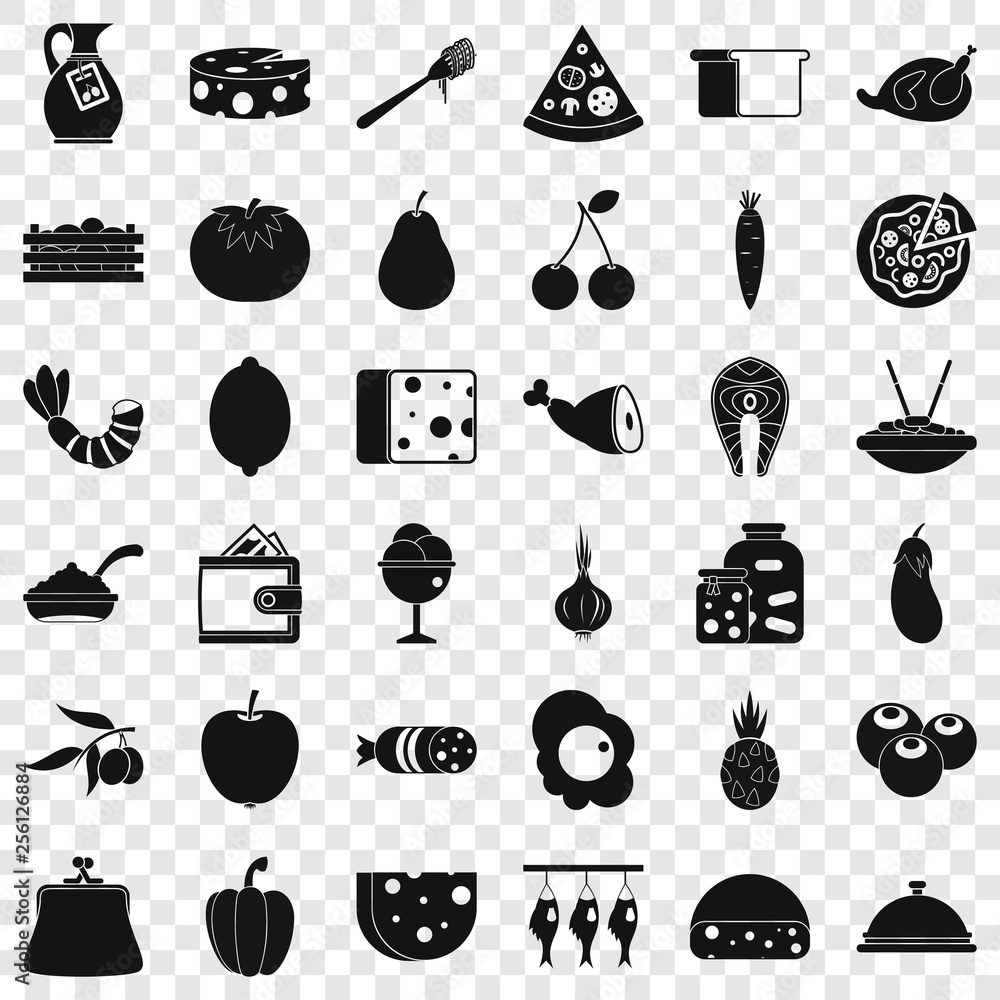 Poster meal icons set. simple style of 36 meal vector icons for web for any design