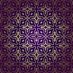 Stylish Geometric Texture. Repeating Background With Chaotic Forms. Vector Ornament. For Wallpaper, Fashion, Print, Scrapbook Paper, Advert, Business, Presentation. Luxury design in purple gold color.
