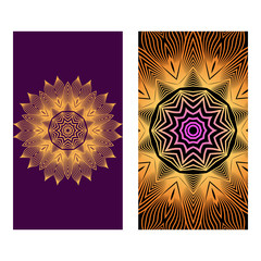 Colorful Henna Mandala Design, For Festiveflyer Background. Vector Illustration. Purple bronze color