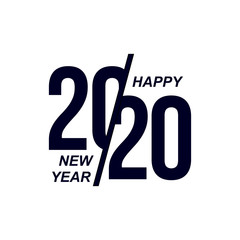 2020 Logo Happy New Year. Set Of Celebration Text Graphics. Cover Of Business Diary For With Wishes. Brochure Design Template, Poster, Card, Banner. Vector Illustration. Isolated On Blue Background.