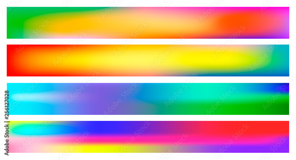 Poster set of panoramic smooth and blurry colorful gradient background. horizontal view for a glass panels 