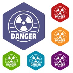 Radiation icons vector colorful hexahedron set collection isolated on white 