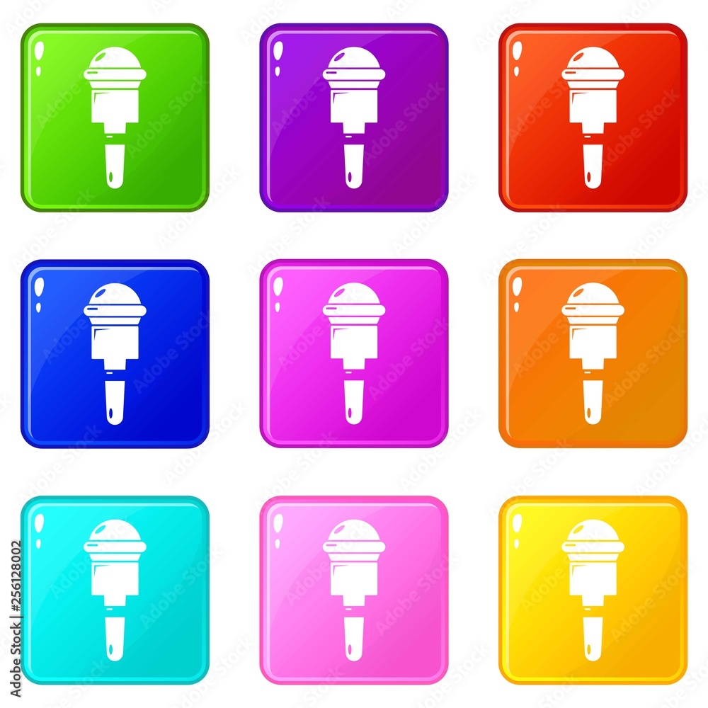 Poster microphone icons set 9 color collection isolated on white for any design