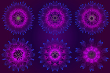 Set of purple color Floral Mandala. Arabic, Indian, Motifs. Vector Illustration.