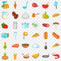 Cooking food icons set. Cartoon style of 36 cooking food vector icons for web for any design