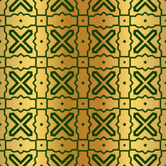 Pattern Of Geometric Shapes. Seamless Vector Illustration. For The Interior Design, Wallpaper, Printing, Textile Industry, Scrapbook Paper. Luxury design in green gold color