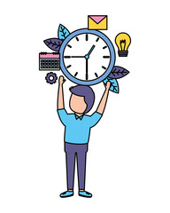 businessman holding clock