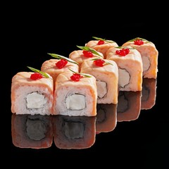 Japanese rolls, sushi on a black background