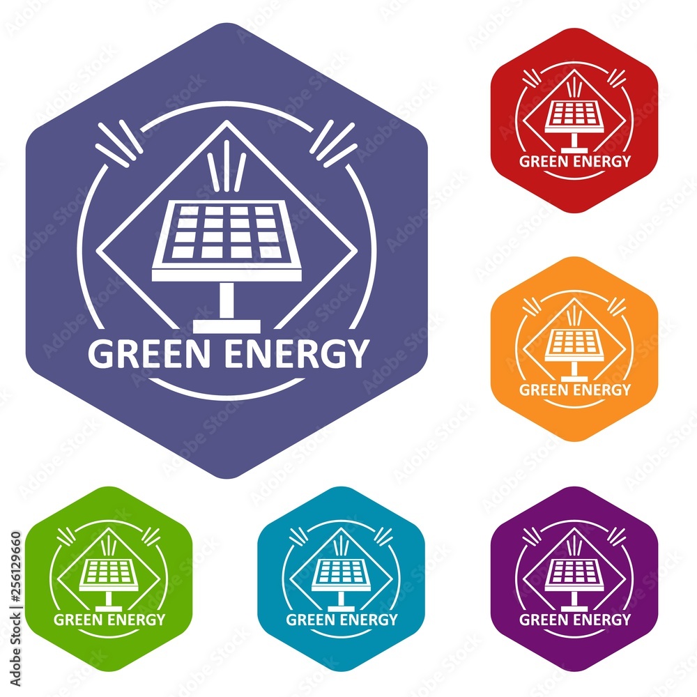 Sticker energy icons vector colorful hexahedron set collection isolated on white